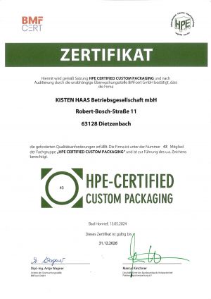 HPE Zertifikat für KISTEN HAAS